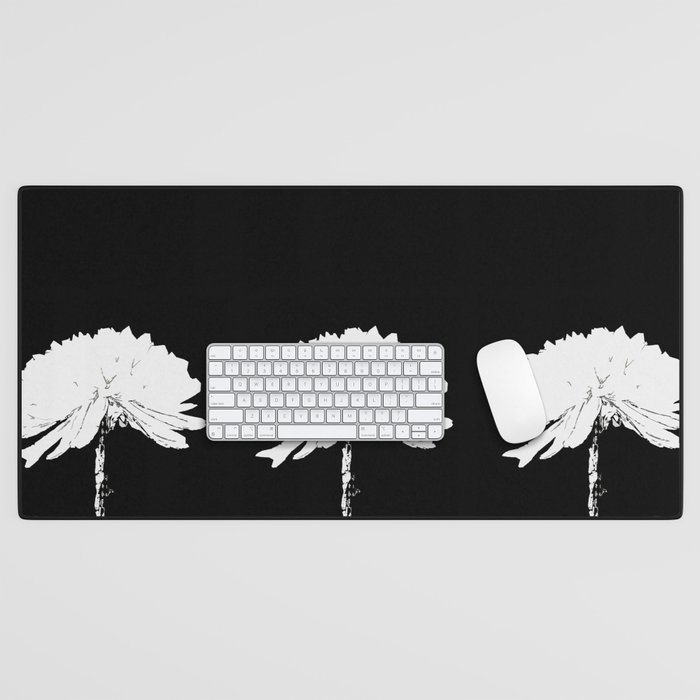 Three White Flowers On Black Background Black And White #decor #society6 #buyart Desk Mat