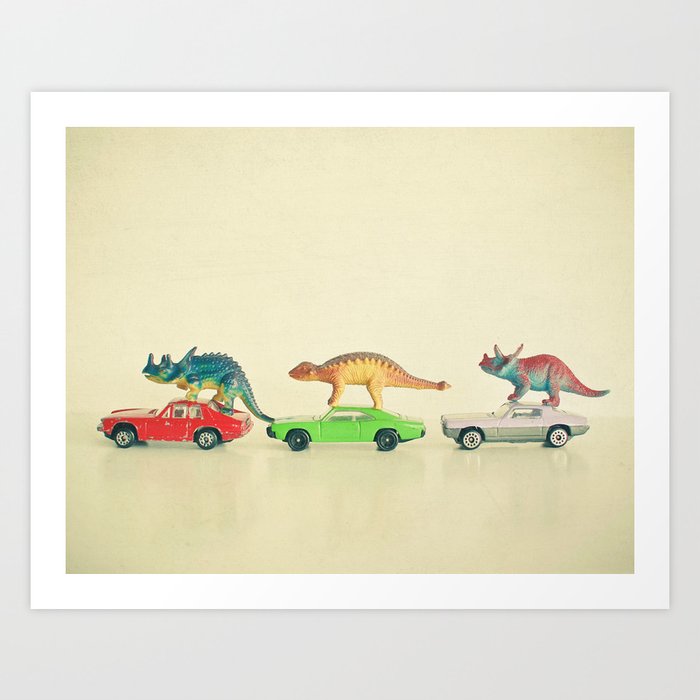 Dinosaurs Ride Cars Art Print