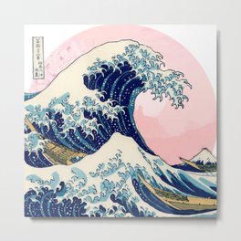 The Great Wave off Kanagawa by Hokusai in pink Metal Print | The, Moon, Sunset, Classical, Woodblockprint, Japonese, Asia, Horizon, Japan, Estampe 