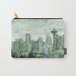 Seattle Skyline Watercolor Space Needle Emerald City 12th Man Art Carry-All Pouch
