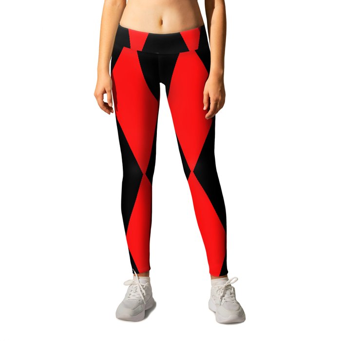 LARGE RED AND BLACK HARLEQUIN DIAMOND PATTERN Leggings by Jane Holloway