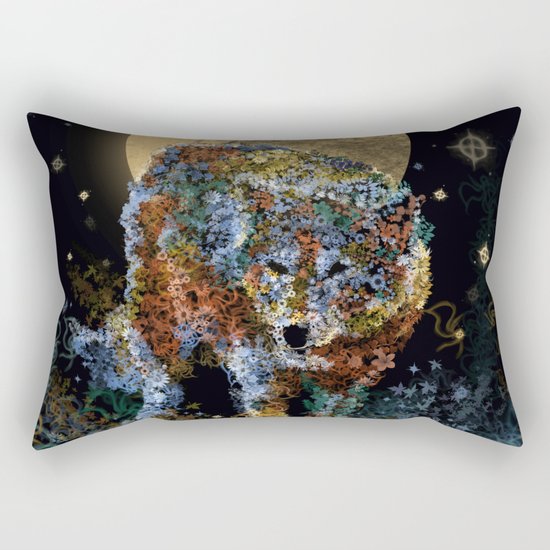 floral animals wolf and stars Rectangular Pillow