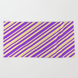 [ Thumbnail: Tan & Purple Colored Pattern of Stripes Beach Towel ]