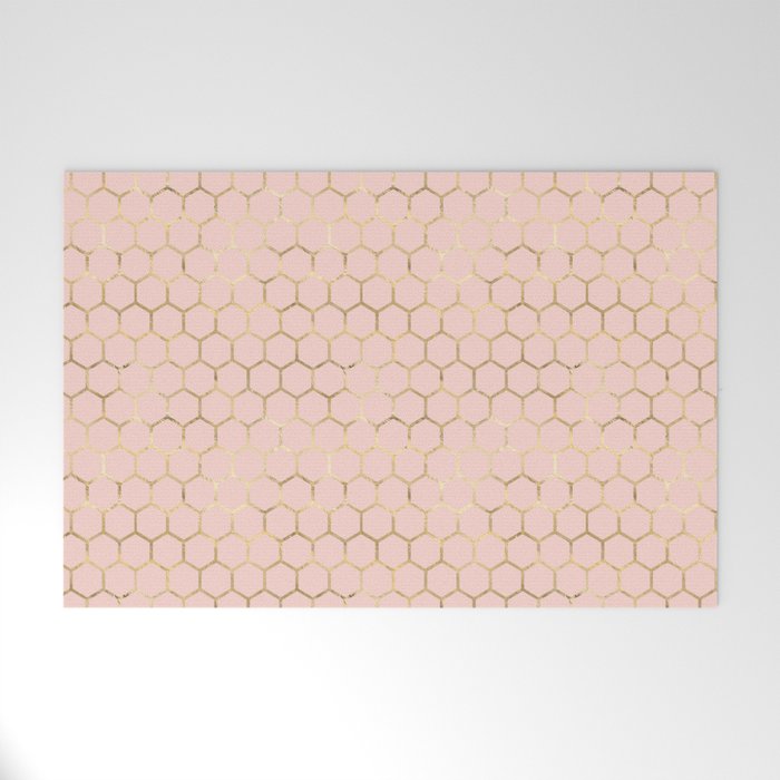 Metallic Gold Honeycomb Blush Pattern Welcome Mat