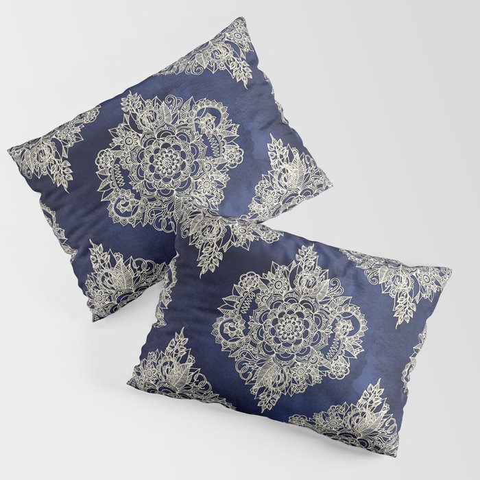 Cream Floral Moroccan Pattern on Deep Indigo Ink Duvet Cover