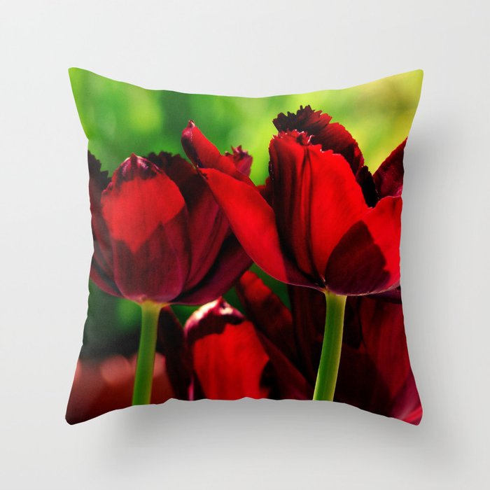 4 Ever Love -- Spring Botanical Ruby Red Tulips Throw Pillow