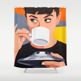 Coffee from the UFO - vintage movies poster hand drawn illustration Shower Curtain