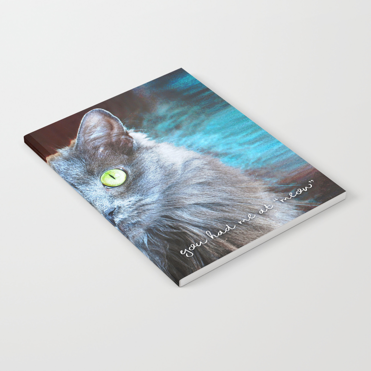 Fluffy Grey Cat Close Up You Had Me At Meow Notebook