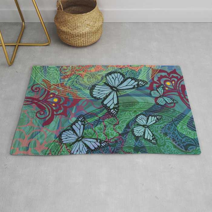 Mandala Butterfly marbled watercolor Graphic Rug