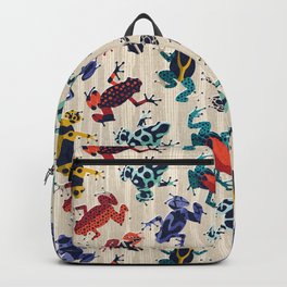 Quirky dart frogs dance // ivory textured background brightly multicoloured poison amphibians Backpack