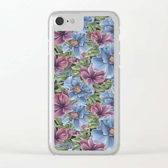 Hibiscus Flowers on Chalkboard Clear iPhone Case