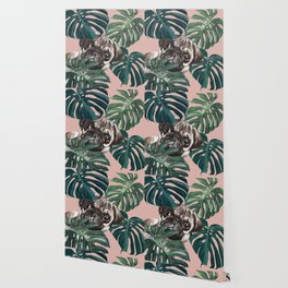 Pug with Monstera Leaf Wallpaper