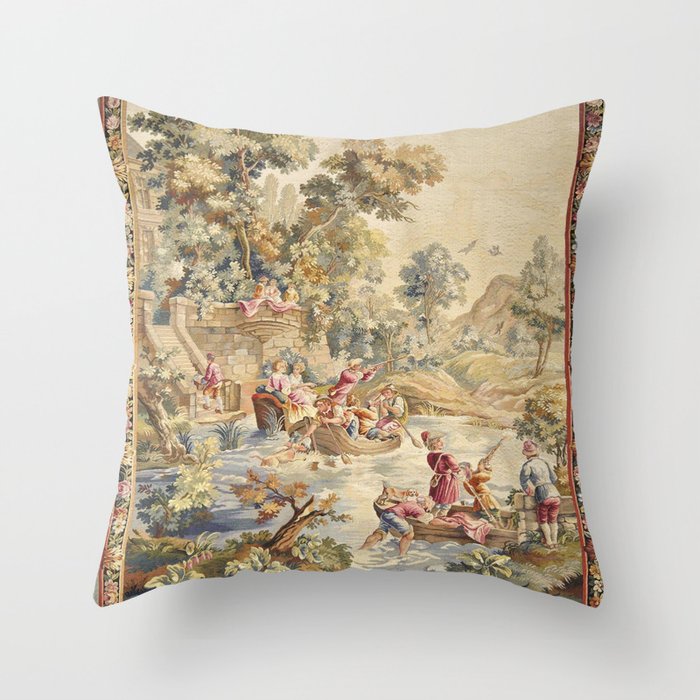Antique Aubusson Louis XV French Tapestry Throw Pillow