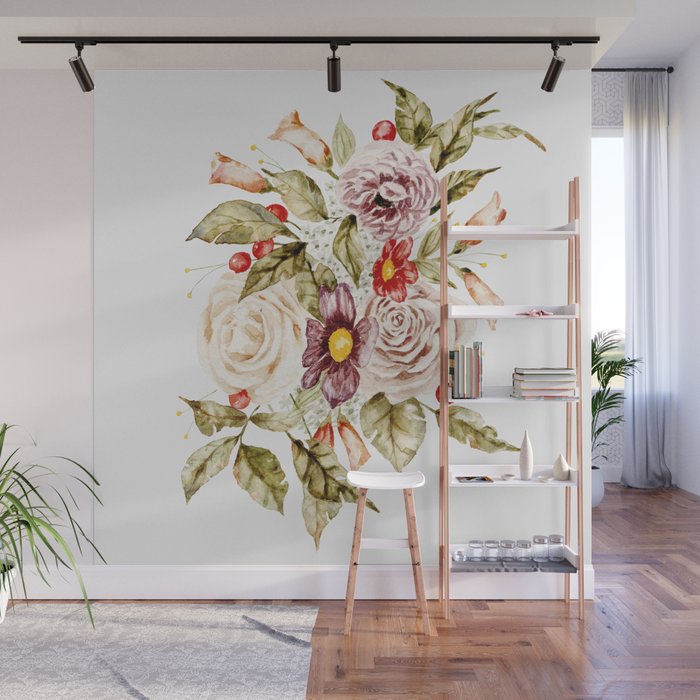 Winter Florals and Berries Wall Mural