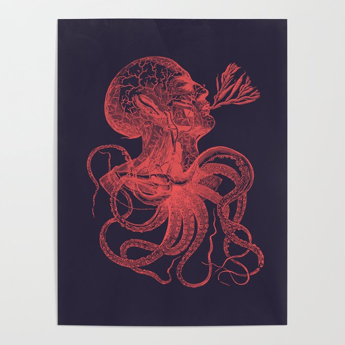 Octopussy Man under the Sea Abstract Concept Art Poster