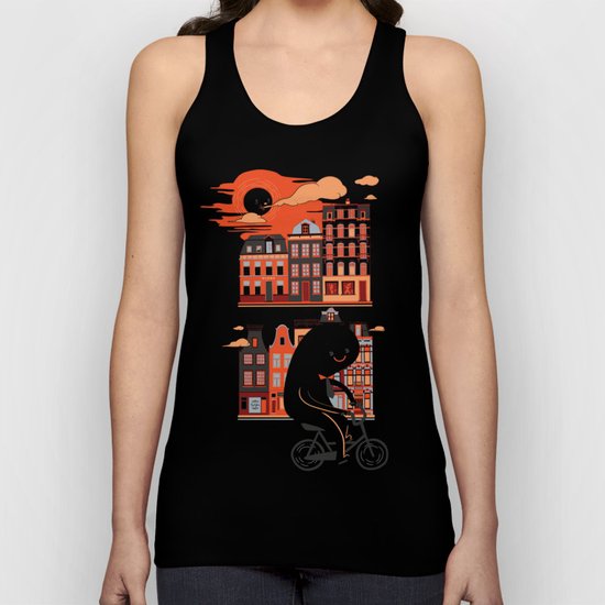 Happy Ghost Biking Through Amsterdam Unisex Tank Top