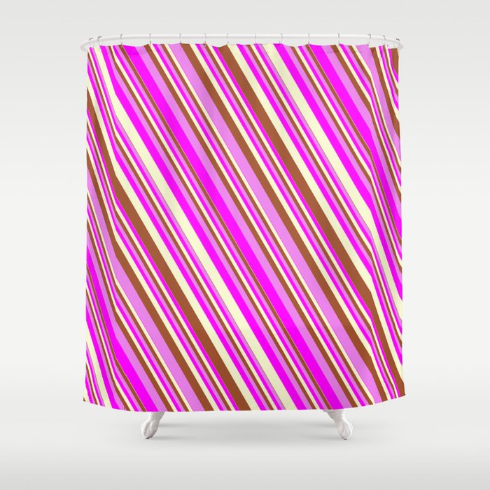 Sienna, Violet, Fuchsia, and Light Yellow Colored Lines/Stripes Pattern Shower Curtain