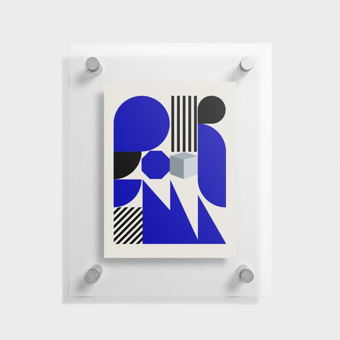 Geometrical shapes and stripes in blue Floating Acrylic Print
