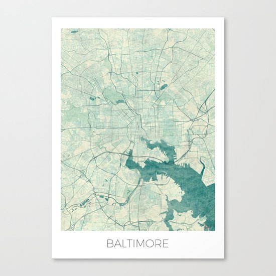 Baltimore Map Blue Vintage Canvas Print