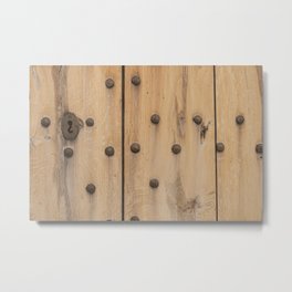 Old wooden door with rusty nails and lock texture Metal Print