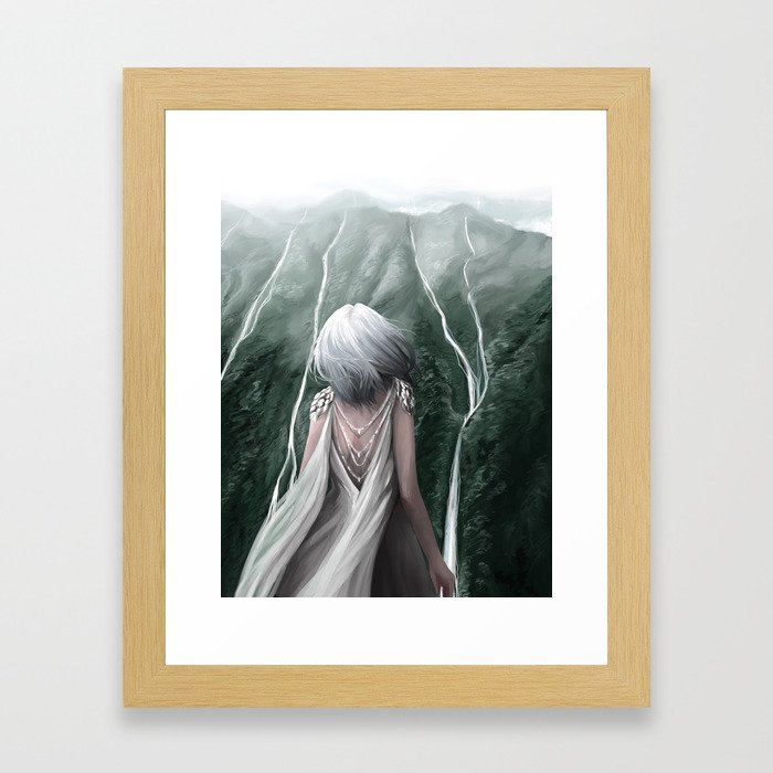 Girl  standing by a mountain Digital Art Painting Framed Art Print