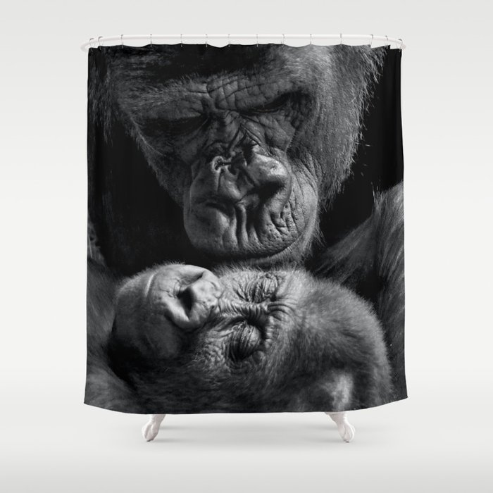 Gorilla mother and child portrait black and white nature photograph - photography - photographs Shower Curtain