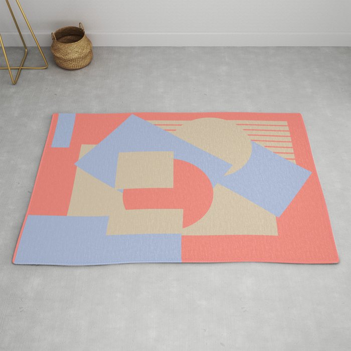 Geometrical Abstract Art Deco Mash Up Coral Sapphire Rug By