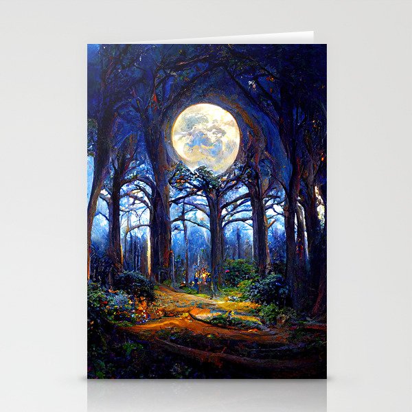 During a full moon night Stationery Cards