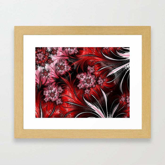 Red Floral Fractal  Framed Art Print