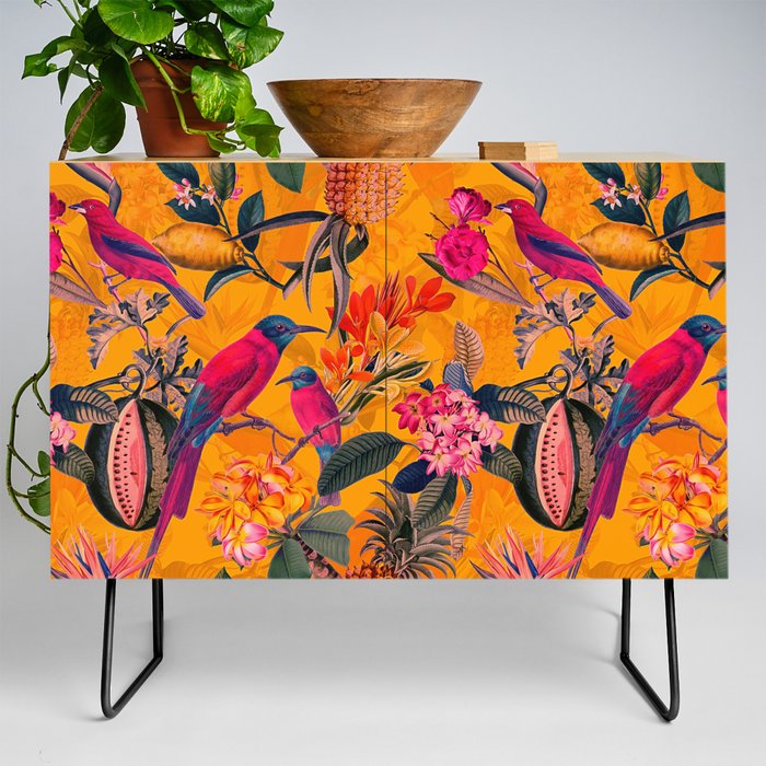 Vintage And Shabby Chic - Colorful Summer Botanical Jungle Garden Credenza