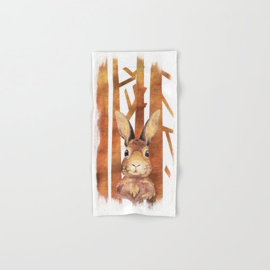 Fast Rabbit in the forest- abstract Hare watercolor Illustration Hand & Bath Towel