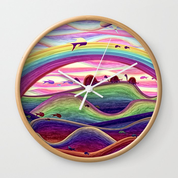 Turtle family on a colorful adventure Wall Clock
