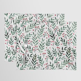 Festive watercolor branches - green and red Placemat