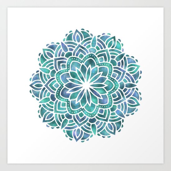 Mandala Succulent Blue Green Art Print
