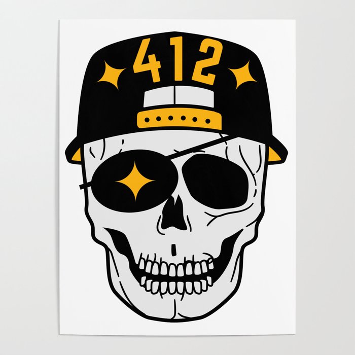 Himself concrete paralysis Pittsburgh 412 Skull Baseball Cap Steel City Sports Football Fan Poster by  Aaron Geraud | Society6