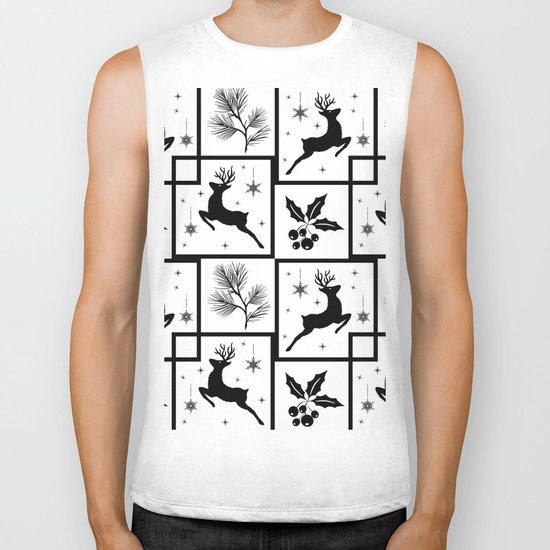 Christmas black and white pattern. Biker Tank