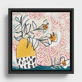 Yellow and Fushia Vase and Flowers Framed Canvas