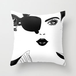 Black and white women pop art digital illustration Throw Pillow