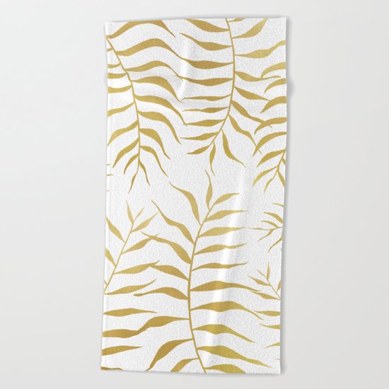 Gold palm leaves Beach Towel