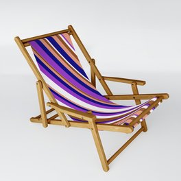 [ Thumbnail: Eye-catching Dark Orchid, White, Brown, Dark Salmon & Blue Colored Stripes Pattern Sling Chair ]