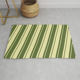 [ Thumbnail: Dark Olive Green & Pale Goldenrod Colored Pattern of Stripes Rug ]