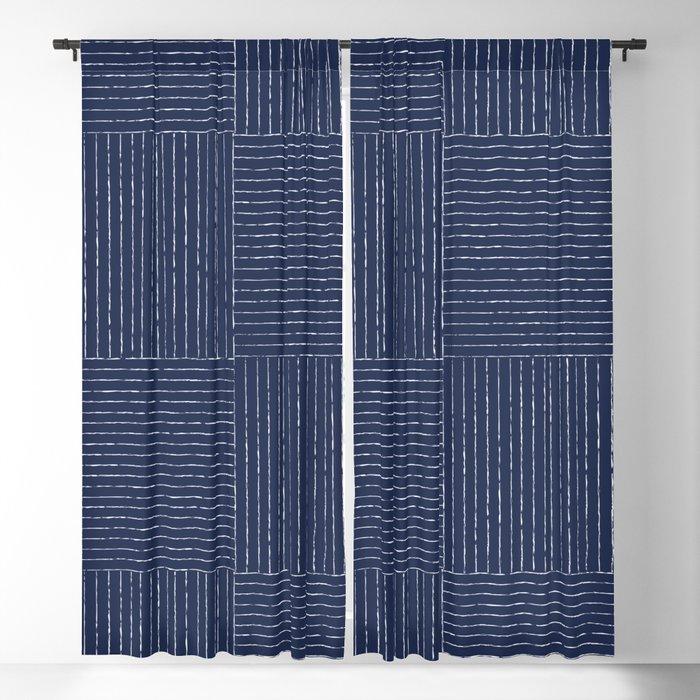 Lines III (Navy) Blackout Curtain