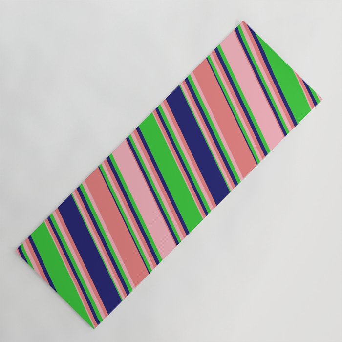 Lime Green, Light Pink, Light Coral & Midnight Blue Colored Lines/Stripes Pattern Yoga Mat