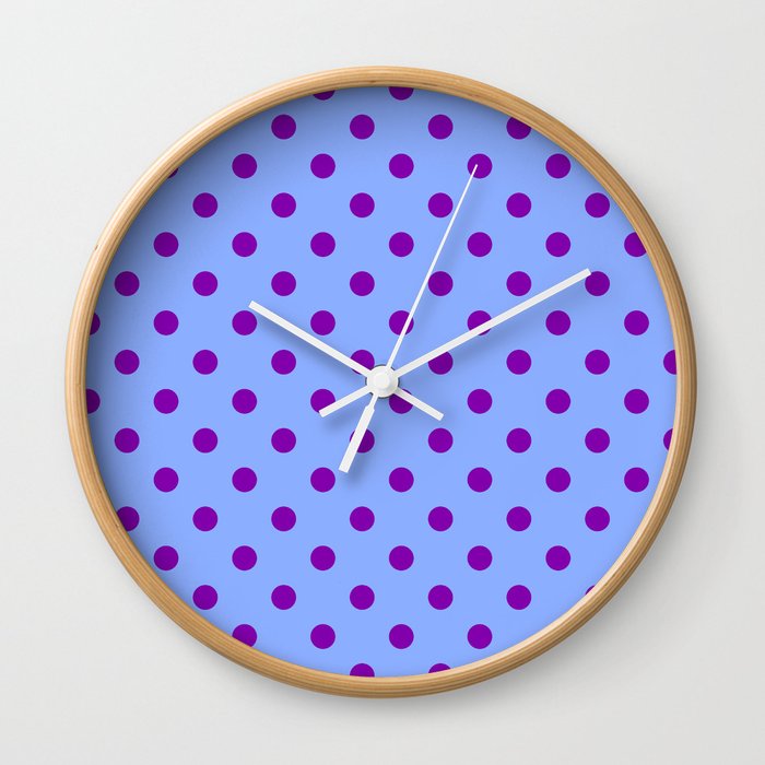 Classic Dotted Retro Polka Dot Dots in Blue and Purple Color Wall Clock