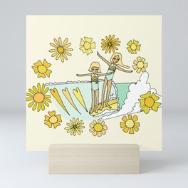 surfs up little ones // retro surf art by surfy birdy Mini Art Print