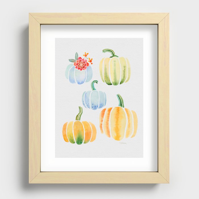 Modern Pumpkins In Watercolor Pattern and Wall Art Recessed Framed Print