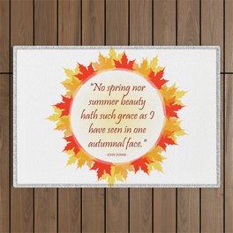 Inspirational quote inside autumn leaves Outdoor Rug