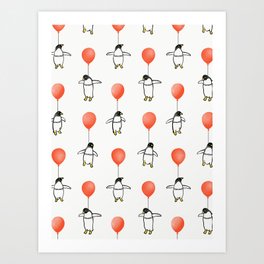 Penguin Balloons Pattern Art Print