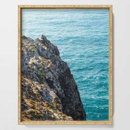 Cliff at the beautiful blue azure ocean of Cape St. Vincent, Portugal | Natural colors.  Serving Tray