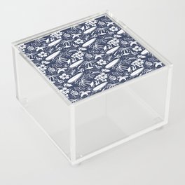 Navy Blue and White Surfing Summer Beach Objects Seamless Pattern Acrylic Box